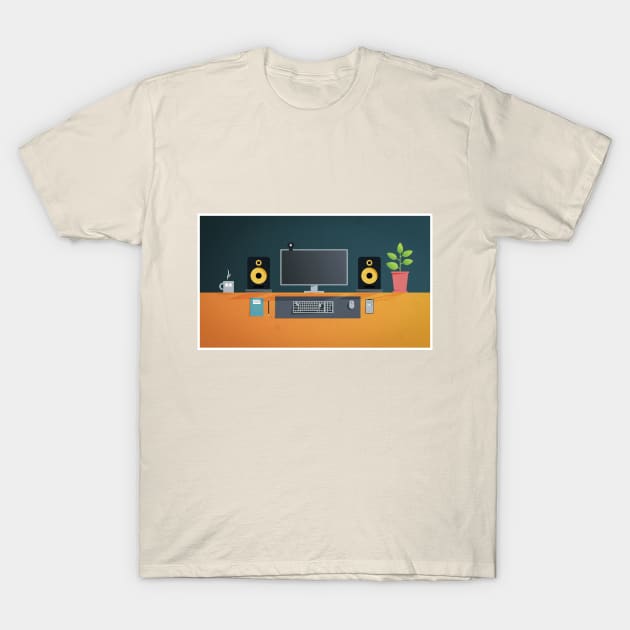 Computer desk with equipments for work T-Shirt by Polikarp308